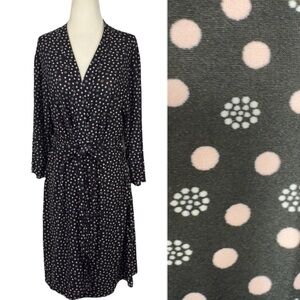Rene Rofe Intimates Black White Pink Polka Dot Bath Robe Sleepwear Sz Large EUC